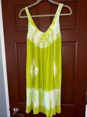 Bright Lime Green & White Tie-Dye Maxi Dress